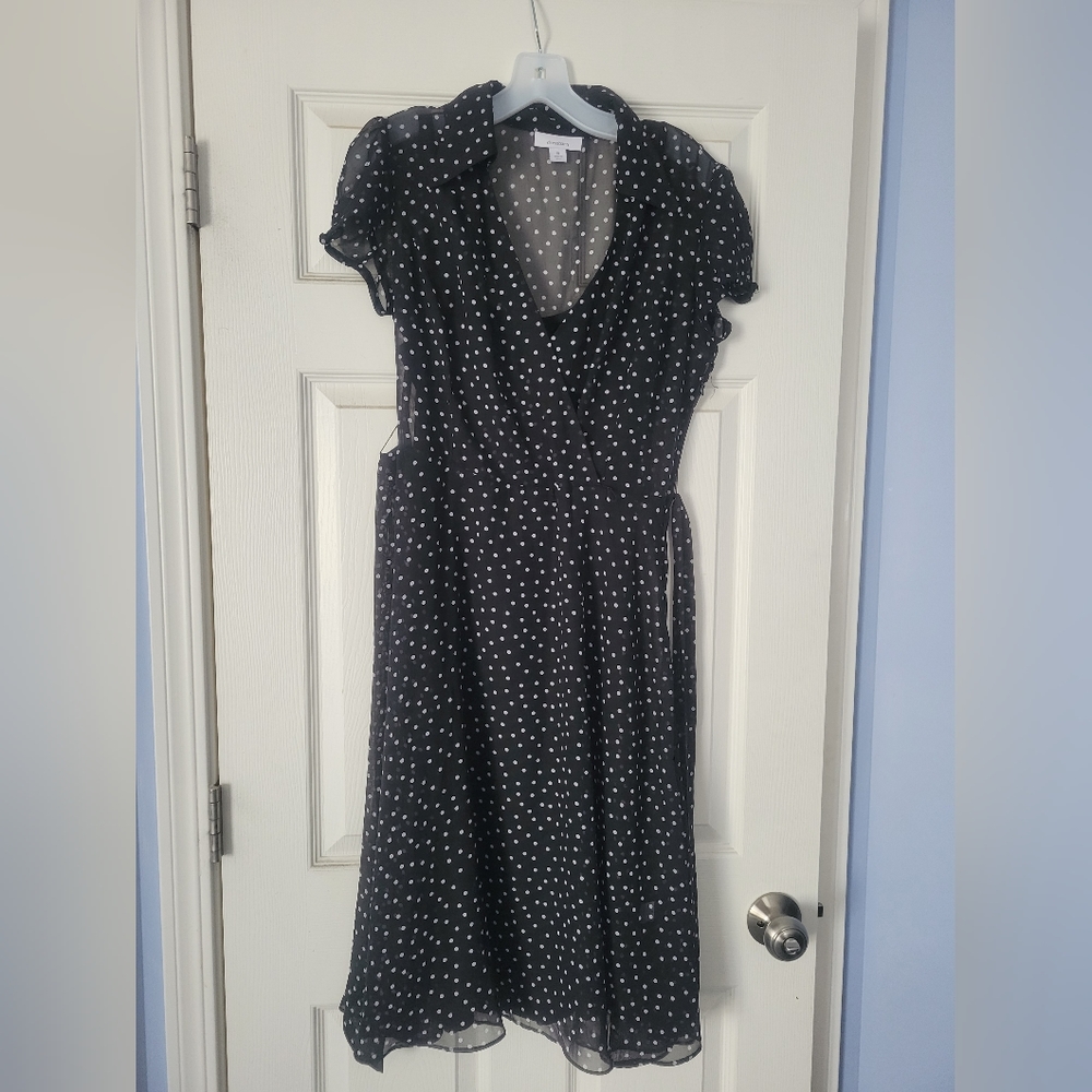 EUC Dressbarn two-piece black and white waist tie polka dot dress